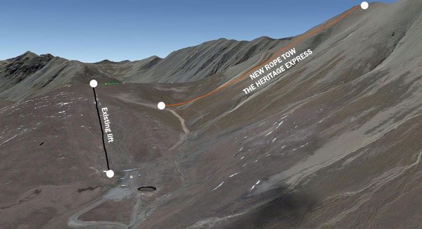 A Google Earth view of the new lift at Roundhill Ski Area