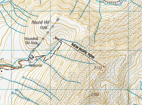 Map of new rope tow at Roundhill Ski Area